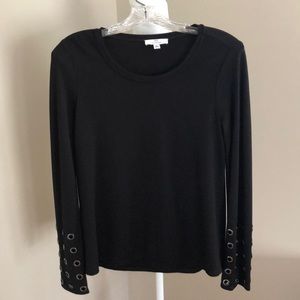 Halston black long sleeve top with metal accents
